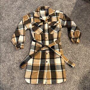 Blue B Collection Plaid Shirt Dress with Belt - Small